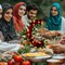 Ramadan Decorations Eid Mubarak Table Decor Lighted Moon Shaped Wreaths with Castle for Fireplace Office Bedroom Party Supplies Muslim Party Tabletop Decor Home (Rose)